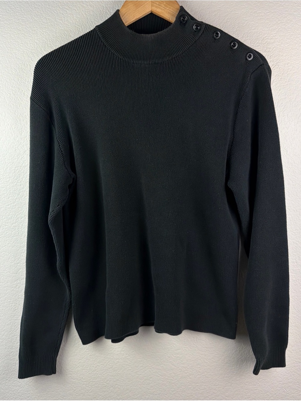 Polo Ralph Lauren Sweater Mock Neck Button Shoulder Black Women’s Large